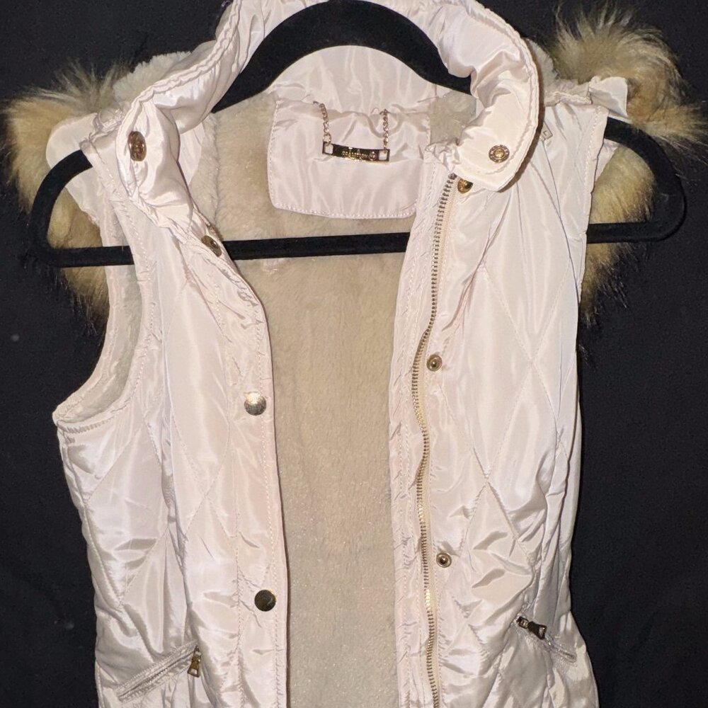 Cream Fleece Lined Vest with Tan Fur Lined Hood